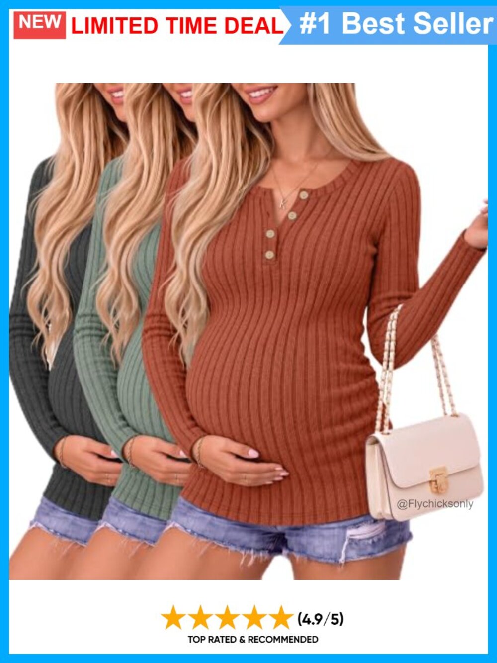 Maternity Henley Sweaters 3 Pack Long Sleeve Pregnancy Tops Button Down